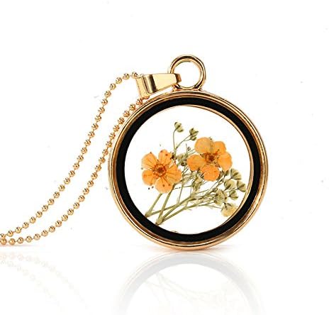 POKICH Real Natural Air Dried Flower Necklaces Glass Pendant Necklace for Mother’s Day