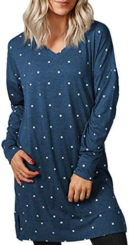 titame Womens Casual Loose Long Sleeve Polka Dot Side Split Tunics Tops Blouse