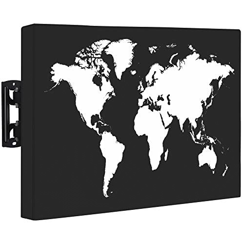 NEXCOVER Cubierta de TV para exteriores, protector de pantalla de TV de 50 a 52 pulgadas, lienzo 600D resistente al agua, material resistente a la decoloración, mapa mundial sobre lienzo impermeable, protector de TV para LCD, LED, negro