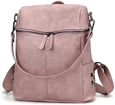 Women PU Leather Black Backpack School Bags Pink 26x12x32cm