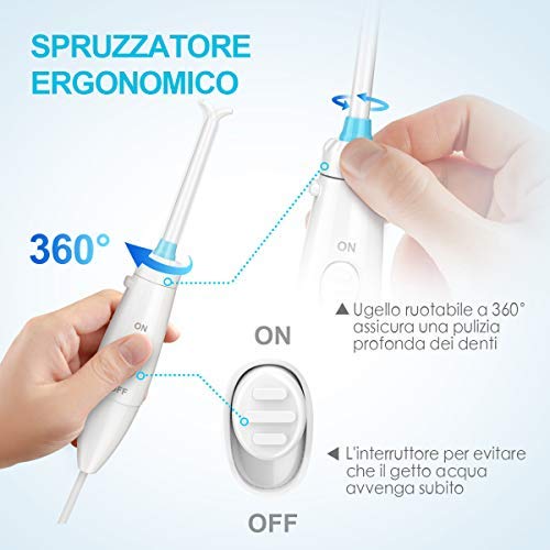 Idropulsore Dentale Professionale iTeknic Irrigatore Dentale Elettrico Irrigatore Orale con 7 Beccucci Intercambiabili, 10 Impostazioni di Velocità e Serbatoio da 600ml per Pulizia Dentale Igiene Dentale