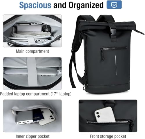 Lekeinchi Waterproof Backpack for Women and Men, Large Backpack with Compartment for 17 Inch Laptop, Elegant Travel Backpack for Travel, Work, College – Black