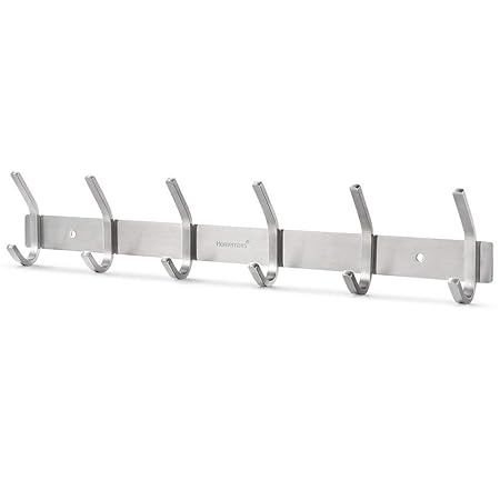 Homemaxs Hakenleiste Kleiderhaken mit 6 Haken Edelstahl Garderobenhaken Garderobenleiste für Jacken Kleidung Mütze Gürtel Sch