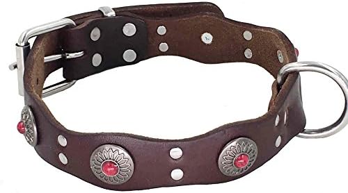 Moonpet Leather Dog Collar – 100% Premium Soft Durable Comfortable Genuine Leather – Wave Design &amp; Antique Pattern – Heavy Duty for Small Medium Large Dogs Walking Training - M