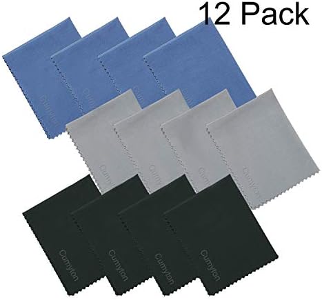 Cumyton 12 Pack Microfiber Cleaning Cloths 12x12 inch Large Lint Free Cloth for Eyeglasses, Camera Lens, Glassses, Cell Phones, Tablets, Computer Screens, Laptops, CD/DVD, Electronics and Other Delic