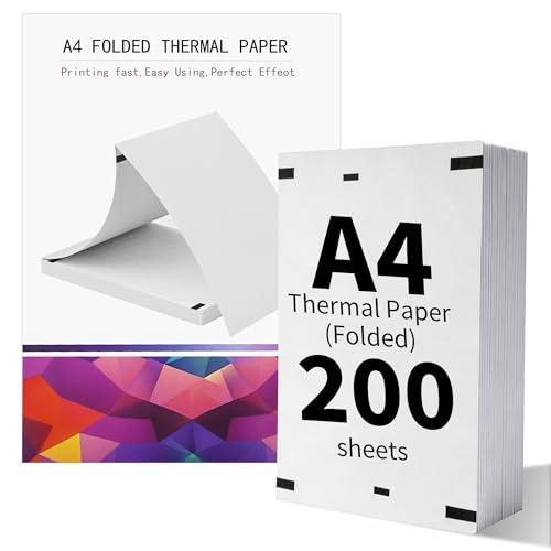 (200 Sheets) A4 Thermal Printer Paper, Foldable Thermal Paper, Compatible with Most Thermal Printers, BPA-Free, Suitable for Thermal Printers for Documents and Web
