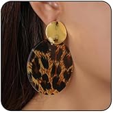 Gold Leopard Print Earrings Vintage Brown Drop Dangle Earring Trendy Geometric Round Cheetah Earrings Animal Print Earring Fashion Jewelry Accessories for Women