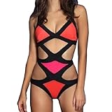 Meilun Women's Rayon Colorblock Bandage Swimsuit One Piece Bikini