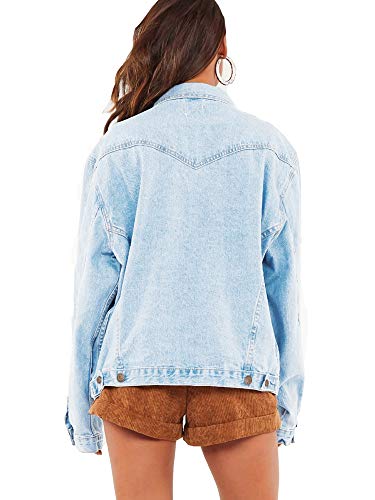 Oversized Denim Jacket for Women Long Sleeve Classic Loose Jean Trucker Jacket (S, Pale Blue Washed)