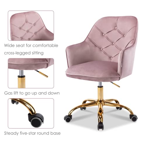 HOMEFUN Home Office Chair, Purple Cute Modern Desk Chair Velvet Tufted