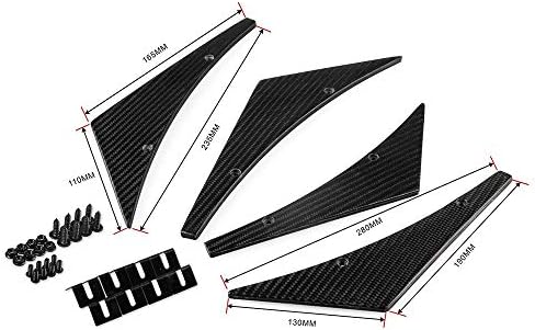 AZB Universal Front Bumper Lip Splitter PU Splitter Fins Body Spoiler Canards Valence Chin Black (black)