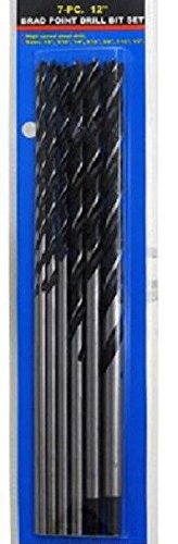 fastoworld 7pc 12" Brad Point Drill Bit Set EXTRA LONG Wood Boring 1/8 1/4 3/8 7/16 1/2 NEW