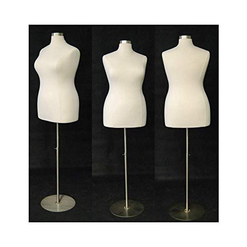 Female Mannequin Plus Size Dress Form Torso with Round Metal Base and Neck Cap - Off White Premium Fully Pinnable Women's Dress Form (18/20) - Thumbnail 6