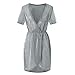 Women’s V Neck Wrap Mini Dress ，Ladies Sequin Glitter Short Sleeve Short Dresses with Ruffle Irregular Hemthumb 4