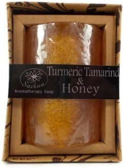 Saibua Luffa Soap Scrubby Bars (Turmeric Tamarind and Honey) 100g. Natural Aromatherapy Turmeric Tamarind and Honey Skin Bright and Smooth Herbal Soap