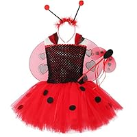 HJTT Ladybug Tutu Dress for Girls Halloween Birthday Party Outfit Tulle Kids Ladybird Ladybug Costume with Wings Headband (Red Black, Large)