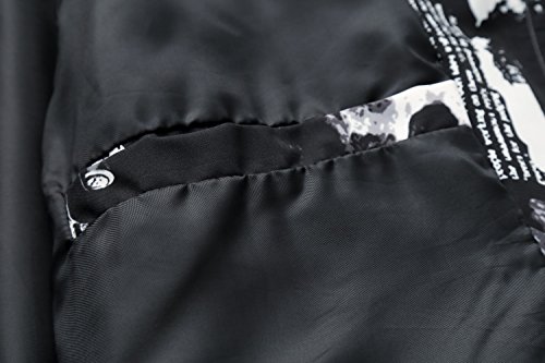 Men's Casual Zipper Front Floral Print Lightweight Bomber Jacket, JK805 Black, M/38 = Tag XL