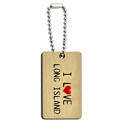 I Love Long Island Written on Paper Wood Wooden Rectangle Key Chain
