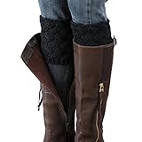 HITOP Women's Short Boots Socks Crochet Knitted Boot Cuffs Leg Warmers Socks (Black)