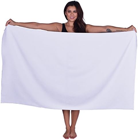 La Calla Turkish Beach Towel - Oversized 35 Inches by 60 Inches Bath Towels - 100% Terry Velour Cotton - Multipurpose Use for Beach Bath and Spa - Eco Friendly Material (White, 1)