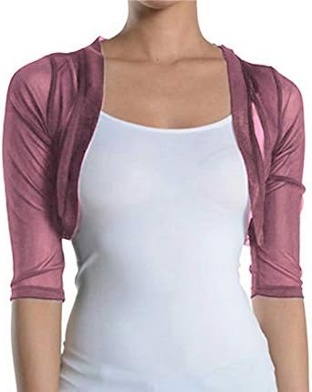 Fashion Secrets Junior`s Sheer Chiffon Bolero Shrug Jacket Cardigan 3/4 Sleeve Black