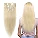 100% Real Remy Clip in Human Hair Extensions #60 Platinum Blonde 16-22inch Grade AAAAA Natural Hair Full Head Standard Weft 8 Pieces 18 Clips Long Smooth Soft Silky Straight 20