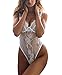 FIYOTE Women Hollow Out Lace One Piece Shaper Bodysuit Teddy Lingerie Party Casual(L,White)