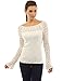PattyBoutik Women Boat Neck Crochet Inset Sweater (Off-White Small)