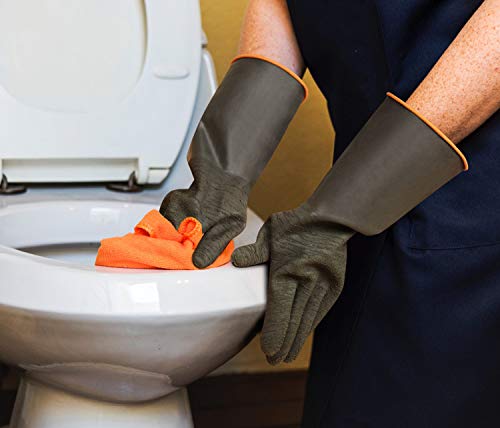 ThxToms Heavy Duty Rubber Gloves, Versatile Latex Chemical Resistant Gloves, Upgraded with Anti-Slip Design, Soft and Thick, 14" 1 Pair