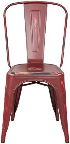 Asense Tolix Style Distressed Metal Dinning Chair Set of Two, Aged Red