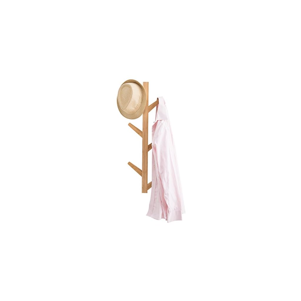 MyGift 6Hook Wall Mounted Natural Bamboo Wood Tree Branch Design Coat