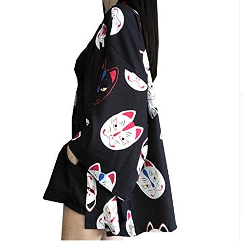 Japanese Kimono Printed Bat Sleeve Loose Cardigan Sun Protection Cosplay Costumes Black/Red,Red,One Size - Thumbnail 2