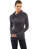 PattyBoutik Women's Asymmetric Neck Raglan Marled Sweater (Heather Navy Blue M)