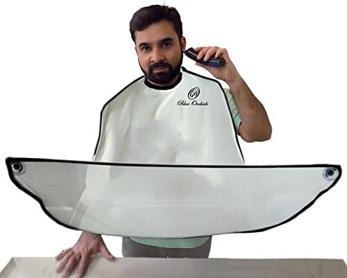 Beard Catcher - Beard Shaving Apron and bib for catching facial Hair Clippings (White)