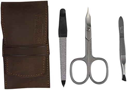 Dovo Stainless Steel Men's Pocket Manicure Set with Combination Nail Cuticle Scissor, Sapphire File, and Tweezer, Made in Germany