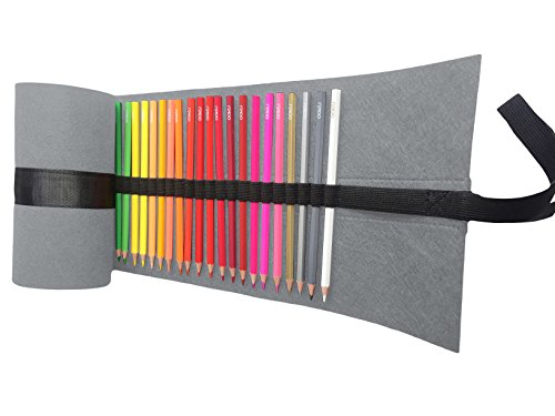 OOKU Wool Canvas Pencil Wrap Case - 48 Piece Roll Up Pen Holder Pouch - Pencils not included - Gray