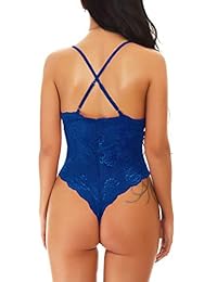 Lencería sexy con cuello en V y encaje floral para dama