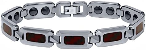 Mens Polished Tungsten Carbide Bracelet with Red & Black Carbon Fiber Inlay & Therapeutic Magnets