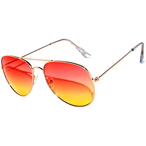 Aviator Women Men Metal Sunglasses Fashion Designer Frame Colored Lens OWL (064_C2_Red_Yellow, PC Lens)