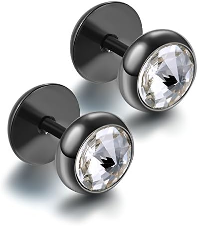 U2U Jewelry 316L Surgical Stainless Steel Round Stud Earring With Cut CZ 00288(5 Styles / Sold In Pairs) (Black Clear)