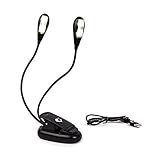 4 LED Reading Light, Book Light, Portable Clip On Music Light Stand，2 Brightness Settings , Soft Padded Clamp，Lightweight with USB Cable