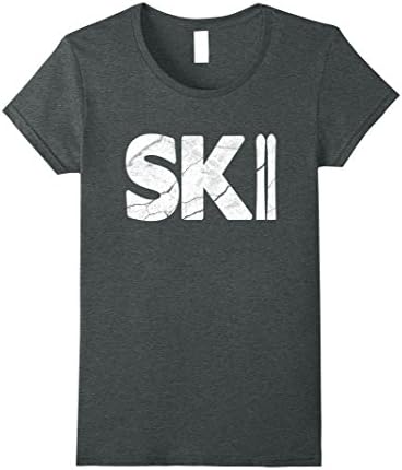 Womens Distressed Ski With Two Ski Blades T-shirt Medium Dark Heather