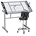 Yaheetech Drafting Drawing Craft Table Tempered Glass Top Art Artist Desk Craft Station Study Table with Adjustable Chair Salon Stool