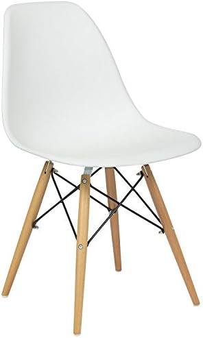 Eames Style Dining Chairs Armless Accent Chairs Effiel Mid Century Modern DSW Chair with Wood Dowel-Legs Legs, for Dining Room Waiting Room Bedroom Kitchen - White