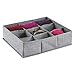 mDesign Soft Fabric Dresser Drawer and Closet Storage Organizer Bin for Lingerie, Bras, Socks, Nylons, Ties, Belts, Tank Tops, Small Accessories - Divided 9 Section Tray, Textured Print, 2 Pack - Gray