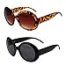 Pop Fashionwear Womens Fashion Circle Round Jackie O Bold Chic Sunglasses P547 (2 Pc Black-Smoke Lens &Tortoise-Brown Lens)