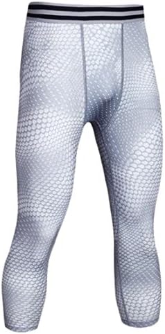 H&amp;E Men's Compression Capri Shorts Baselayer Underlayer Cool Dry Runnning Workout Sports 3/4 Tights White Medium