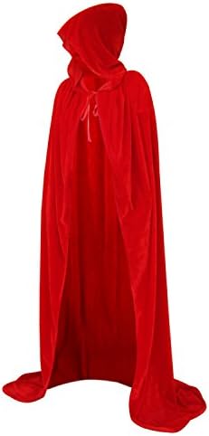 HowYouth 59" Full Length Hooded Cloak Long Velvet Cape for Vampire Halloween Christmas Cosplay Costumes (Red)