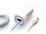 Apple iPhone 7 7 Plus 6 6S 6+ 6S+ SE 5 5S New Rapid Fast Dual Port Car Charger - 6 Foot Coiled Cord 5v / 2.1 Amp - White - Red LED