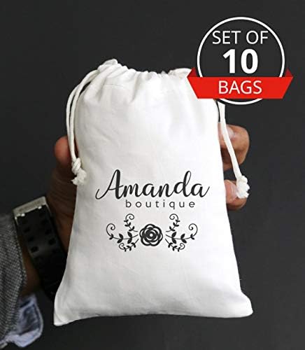 Custom Boutique Name Favor String Bag Logo Printed Muslin Bags Jewelry Packaging Pouch Shop Names Personalized Wedding Bag Customized Business Event Sponsor Gift Drawstring Pouch Set of 40 bags